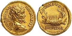 Roman Gold Coins Septimius Severus, 193-211 Estimate: CHF 28'000.00 Aureus (Gold, 6.98 g 5), Rome, 202.Obverse: SEVER P AVG P M TR P X COS III Laureate, draped and cuirassed bust of Septimius Severus 