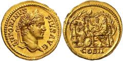 Roman Gold Coins Caracalla, 198-217 Estimate: CHF 50'000.00 Aureus (Gold, 7.38 g 12), Rome, 207.Obverse: ANTONINVS PIVS AVG Laureate head of Caracalla to right.Reverse: COS II Hercules, seated left on
