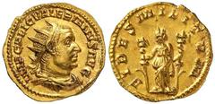 Roman Gold Coins Valerian I, 253-260 Estimate: CHF 12'000.00 Binio (Gold, 5.12 g 12), Rome, 253-254.Obverse: IMP C P LIC VALERIANVS AVG Radiate, draped and cuirassed bust of Valerian to right.Reverse: