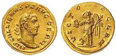 Roman Gold Coins Gallienus, 253-268 Estimate: CHF 8'500.00 Aureus (Gold, 2.36 g 12), Rome, January –August 257.Obverse: IMP GALLIENVS P F AVG Laureate and cuirassed bust of Gallienus to right.Reverse: