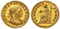 Roman Gold Coins Tacitus, 275-276 Estimate: CHF 18'000.00 Aureus (Gold, 4.76 g 6), Siscia, late 275-May/June 276.Obverse: IMP C M CL TACITVS P AVG Laureate, draped and cuirassed bust of Tacitus to rig