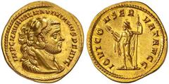 Roman Gold Coins Maximian, 286-305 Estimate: CHF 22'000.00 Aureus (Gold, 5.29 g 6), Rome, 286.Obverse: IMP C M AVR VAL MAXIMIANVS P F AVG Bust of Maximian to right, wearing lion-skin headdress.Reverse