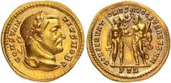 Roman Gold Coins Constantius I Caesar, 293-305 Estimate: CHF 20'000.00 Aureus (Gold, 5.15 g 6), Trier, 303.Obverse: CONSTANTIVS NOB C Laureate head of Constantius Caesar to right.Reverse: CONSERVATORE