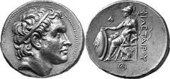 Asia Minor Mysia Philetairos, King of Pergamon, 281-263 Estimate: CHF 40'000.00 Tetradrachm (Silver, 16.76 g 12), Pergamon, c. 270-265. Diademed head of the deified Seleukos I to right. Rev. Athena, h