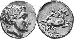 Greek Coins Philip II, King of Macedon, 359-336 Estimate: CHF 2'500.00 Stater (Gold, 8.52 g 12), uncertain mint, perhaps in Asia Minor, mid 3rd century. Laureate head of Apollo to right, but with port