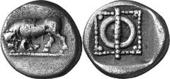 Phliasia The End 5th-Early 4th Century Coinage of Phlious Estimate: CHF 650.00 Hemidrachm (Silver, 2.66 g), c. end 5th – early 4th century. Bull, with garland around his middle, butting to left with h