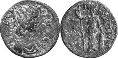 Aegira (Aigeira) The Severan Coinage of Aegira Estimate: CHF 150.00 2 Assaria (AE, 6.14 g 10), 196-208. IOY DOMNAN Ce Draped bust of Julia Domna to right. Rev. AIGeIPATWN Athena standing right, holdin