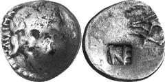 Elis Olympia Estimate: CHF 175.00 Lot of two unusual coins. 692.1. Hemidrachm (Silver, 1.83 g), c. 40s-30s. Similar to the above, as Clerk 273/5, but extremely worn and countermarked on the reverse wi