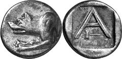 Argos The coinage of Argos from the mid-4th century unti Estimate: CHF 650.00 Lot of seven triobols, c. 320s-c.270s. 1075.1 (Silver, 2.63 g 11). Forepart of wolf at bay to left, both legs outstretched