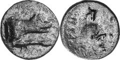 Argos The coinage of Argos from the late 2nd century thr Estimate: CHF 100.00 Dichalkon (AE, 3.57 g, 17 mm, 12), c. mid-1st century or later (?). Forepart of wolf at bay to right. Rev. Forepart of run