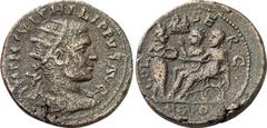 The Romans The Roman Empire Estimate: CHF 425.00 Philip II, 247-249. 4 Assaria (AE, 16.54 g 12), Neapolis (Shechem). IMP M IVL PHILIPPVS AVG Radiate and draped bust of Philip II to right. Rev. COL SER