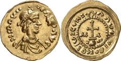 Byzantium Byzantino-Mervingian Issues Estimate: CHF 17'500.00 Byzantino-Mervingian Issues from Marseille. In the name of Maurice Tiberius. Solidus of 21 Siliquae (Gold, 3.86 g 6), Marseille, c. 608-61