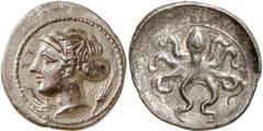Sicily Sicily, Syracuse Estimate: CHF 3'000.00 Litra (Silver, 0.75 g 9), c. 410-405, signed by Phrygillos on the obverse. Head of Arethusa to left, her hair bound up at the back and held in a sakkos i