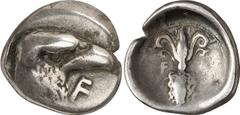 Attica-Islands of the Aegean Attica-Islands of the Aegean, Olympia, Elis Estimate: CHF 1'250.00 Hemidrachm (Silver, 2.61 g 12), 400, the 95th Olympiad. Eagle´s head and neck to right; below, F. Rev. F