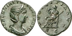 Roman Coins Roman Coins Estimate: CHF 450.00 Herennia Etruscilla, wife of Trajan Decius. As (Copper, 10.82 g 12), 249-251. HERENNIA ETRVSCILLA AVG Draped bust of Etruscilla to right. Rev. PVDICITIA AV