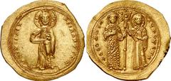 Byzantine Coins Byzantine Coins Estimate: CHF 2'800.00 Theodora, 1055-1056. Histamenon nomisma (Gold, 4.43 g 6), 1055-1056. + IhS XIS DCX RCSNNTIh Christ, with cross nimbus with pellets, standing faci