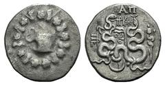 Mysia, Pergamon, c. 76 BC. AR Cistophoric Tetradrachm (26mm, 11.34g, 12h). Cista mystica with serpent; all within ivy wreath. R/ Bow-case with serpents; A?, monogram and star above, thyrsos r. Kleiner