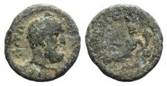 Lydia, Magnesia ad Sipylum, c. 2nd-3rd century AD. Æ (14mm, 2.26g, 6h). Head of Zeus r. R/ River-god Hermos reclining l., holding grain ear and cornucopiae, and leaning on inverted urn from which wate