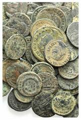 Lot of 76 Æ Roman Imperial coins, including Severina, Delmatius, Aurelian, Licinius I, Licinius II, Galerius, Maximianus, Numerian, Crispus, Constantine I, Divus Constantine I, Helena, Constantine II,