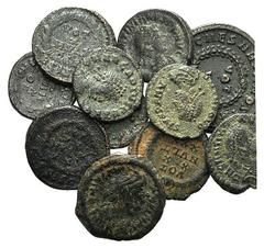 Lot of 11 Æ Late Roman and Byzantine coins, including: Constantine II, Arcadius, Gratian, Honorius, Valentinian II and Justinian I (5 Nummi). LOT SOLD AS IS, NO RETURNS