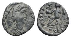 Vandals. Pseudo-Imperial coinage, c. 440-490. AR Siliqua (12mm, 0.85g, 6h). In the name of Honorius, Pseudo-Ravenna mint in Carthage, under Gaiseric or Huneric, 470s-early 480s. Pearl-diademed, draped