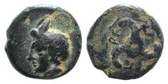 Dynasts of Lycia, Perikles (c. 380-360 BC). Æ (12mm, 2.23g). Horned head of Pan l. R/ Triskeles. Falghera 219-23; SNG von Aulock 4257-8. Brown patina, VF