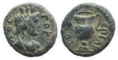 Lydia, Gordus-Julia, c. 1st-2nd century AD. Æ (14mm, 2.14g, 12h). Lydos, magistrate. Turreted and draped bust of Tyche r. R/ Amphora. SNG Munchen 179. Green patina, VF