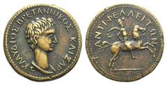 Britannicus (41-55). Lycia, Antiphellus. Fake Æ (39mm, 38.94g, 12h). K?AY?IO? BRETANNIKO? KAI?AR, Bare-headed and draped bust r. R/ ANTI?E??EIT?N, Horseman r. Fake for study. Brown patina, near EF