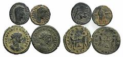 Lot of 4 Roman Imperial Æ coins, including Carinus Radiate (2) and Divus Constantine I (2). LOT SOLD AS IS, NO RETURNS
