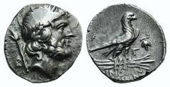 Lycia, Oinoanda, c. 2nd century BC. AR Stater (20mm, 7.90g, 6h), year 2 (187/6). Laureate head of Zeus r.; lotus-tipped sceptre over shoulder, B behind. R/ Eagle standing r. on thunderbolt, wings clos