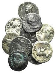 Multiple Lots Lot of 10 Roman AR coins, including Domitian, Trajan, Hadrian, Antoninus Pius, Septimius Severus (2), Julia Domna, Geta (2) Denarii and Saloninus Antoninianus. LOT SOLD AS IS, NO RETURNS