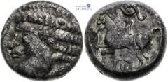 Celts | Kelten Southwestern Slovakia, Celts Tetradrachm (2nd century BC). Head of Apollo / lily and rider type Light traces of corrosion. Scratch. Rare! Südwestslowakei, Kelten Tetradrachme (2. Jh. v.