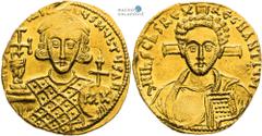 Justinianus II, Byzantine Empire Solidus (705). Constantinople. Remains of mint lustre in the fields. Small scratches. Very rare! Justinianus II., Byzantinisches Reich Solidus (705). Konstantinopel. Ü