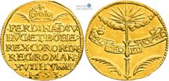 Ferdinand IV, House of Habsburg Gold token 1653 (1/2 Ducat). Coronation of the Roman Emperor in Regensburg. Regensburg. Very rare! Ferdinand IV., RDR Goldjeton 1653 (1/2 Dukat). Krönung zum römischen 