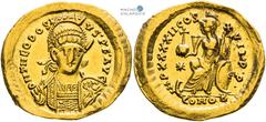 Theodosius II, Roman Empire Solidus (443–450). Constantinople. Small scratches. Theodosius II., Römische Kaiserzeit Solidus (443–450). Konstantinopel. Kleine Kratzer. Theodosius II., Římské císařství 