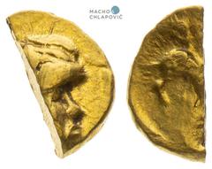 Bohemia or Moravia, Celts. 1/24 Stater (2nd half of 3rd century BC). Head / horse type. Remains of mint lustre in the fields. Contemporarily halved (1/48 Stater). Extraordinary specimen! Unpublished t