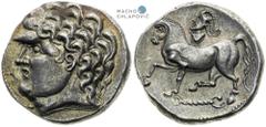 Noricum, Celts. Tetradrachm . Lockenkopf type. Highly collectible piece with beautiful patina. Very rare! Norikum, Kelten. Tetradrachme . Typ Lockenkopf. Kabinettstück mit feiner Patina. Sehr selten! 