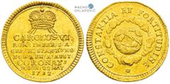 Charles VI, House of Habsburg. Gold token 1712 (3/4 Ducat). Coronation of the Hungarian King in Pressburg. Vienna. Slightly bent from striking. Very rare! Karl VI., RDR. Goldjeton 1712 (3/4 Dukat). Kr