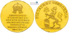 Leopold II, House of Habsburg. Gold Token 1790 (3/4 Ducat). Coronation of the Hungarian King in Pressburg. Removed from jewellery. Hole repaired. Leopold II., RDR. Goldjeton 1790 (3/4 Dukat). Krönung 