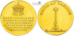 Francis I, Austrian Empire. Gold Token 1808 (1 1/4 Ducat). Maria Ludovika. Coronation of the Bohemian Queen in Pressburg. Vienna. Slightly adjusted. Rare! Franz I., Kaisertum Österreich. Goldjeton 180