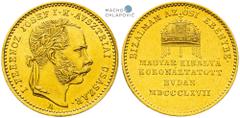 Francis Joseph I, Austrian Empire. Gold token 1867 (Ducat). Coronation of the Hungarian King in Buda. Vienna. Hungarian inscription. Edge nicks. Rare! Franz Joseph I., Kaisertum Österreich. Goldjeton 