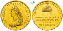 Francis Joseph I, Austrian Empire. Gold token 1867 (Ducat). Coronation of the Hungarian Queen in Buda. Vienna. Hungarian inscription. Slightly bent. Rare! Franz Joseph I., Kaisertum Österreich. Goldje