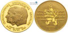 Czechoslovakia (1960-1989), Period after 1918. Gold medal 1968 (2 Ducat). 50th anniversary of Czechoslovakia. Ludvík Svoboda and Alexander Dubček. Tiny hairline scratches. Rare! Tschechoslowakei (1960