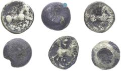 Moravia / Lower Austria, Celts. Obol (3rd– 2nd century BC) (6 pcs). Roseldorf / Němčice I, II type. Mähren / Niederösterreich, Kelten. Obol (3.-2. Jh. v. Chr.) (6 Stk). Typ Roseldorf / Němčice I, II. 