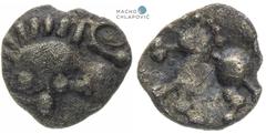 Celts | Kelten Moravia. Celts. Obol (2nd/1 st century BC). Head with coiled line type. Slightly broken off. Light traces of corrosion. Very rare! Mähren. Kelten. Obol (2./1. Jh. v. Chr.). Typ Kopf mit
