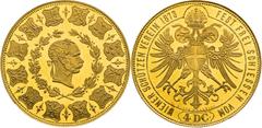 Shooting Medals / Schützen Medaillen Francis Joseph I, Austrian Empire Gold Medal 1873/1973 (4 Ducat), Shooting competition in Vienna on the 25. ruling anniversary of Franz Joseph I. Restrike. Rare! F