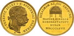Hungarian Coronation Medals / Ungarische Krönungsmedaillen Francis Joseph I, Austrian Empire Gold Token 1867 (Ducat), Coronation of hungarian King in Buda Hungarian inscription. Nice luster in the fie