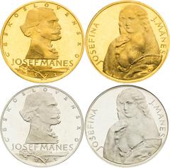 Period after 1918 / Zeitraum nach 1918 Czechoslovakia (1960 - 1989), Period after 1918 Gold and Silver Medal 1971 (2 pcs), Josef Manes (Au Ducat, Ag Ducat struck) ARTIA export case to golden ducat Rar