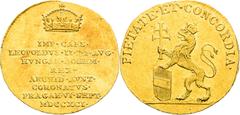 Leopold II - Coronation Medals and Tokens Leopold II, House of Habsburg Gold Token 1791 (3/4 Ducat), Coronation of bohemian king in Prague Rare! Leopold II., RDR Goldjeton 1791 (3/4 Dukat), Krönung zu
