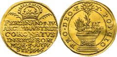 House of Habsburg / RDR Ferdinand IV, House of Habsburg Gold token 1646 (Ducat). Prague. . Coronation of Ferdinand IV as a king of Bohemia Extraordinary piece!. Slightly wavy. Extremely rare! Ferdinan
